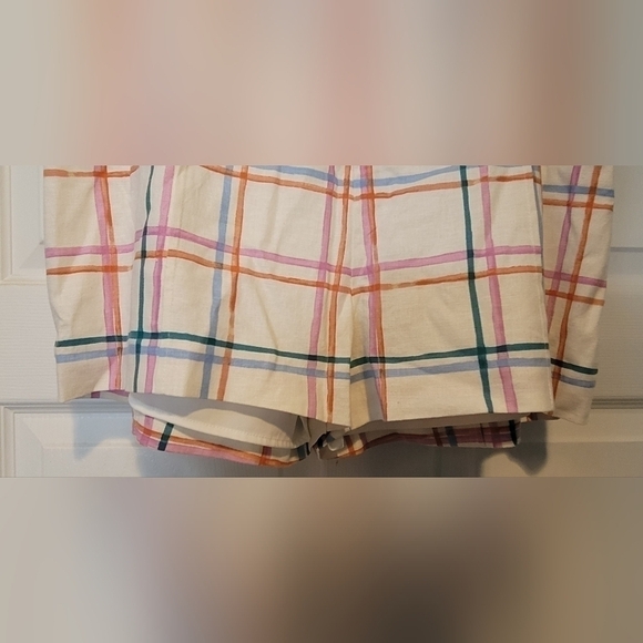 NWT $69 Women's WAYF Multi Colored Checker Linen Blend Summer Shorts Belt Size M - Picture 3 of 10